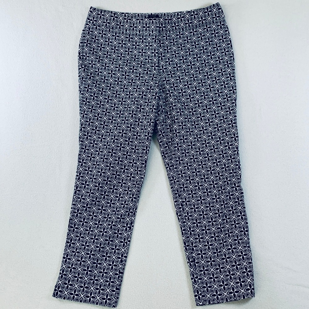 Talbots Hampshire Cropped Pants Women's Geometric Print Black White Petites 12P